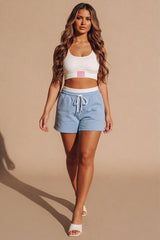 Light Blue Drawstring with Pocket Detail Short Set- Calyra