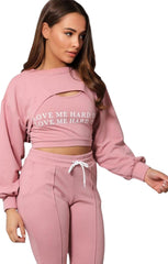 Pink 'Love Me Harder' Crop Top Three Piece Co-ord - Sammy
