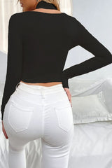 Black Slinky Cross Wrap Halter Crop Top - Donelia
