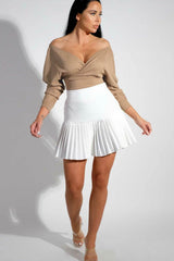Stone Ribbed Off The Shoulder Crop Top - Kourt