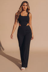 Black Buckle Strap Cut Out Jumpsuit - Geena