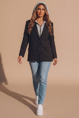 Black Hooded Insert Blazer- Senely