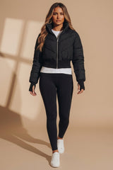 Black High Neck Padded Cropped Puffer Jacket - Cloin