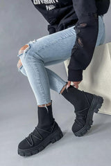 Black Diamante Lace Detail Sock Boots – Lulu