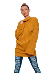 Mustard Ribbed Turtleneck Jumper with Long Sleeves- Simc