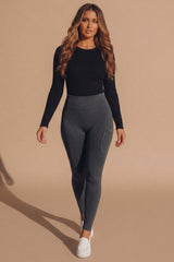 Black Acid Wash Ribbed High Waisted Pocket Detail Leggings - Syra