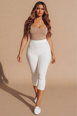 White High Waisted Crop Leggings - Moinxo