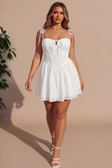 White Broderie Tie Strap Corset Mini Dress - Xyara