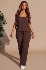 Brown Crinkle Textured Cami Top & Wide Leg Trouser Set - Camya