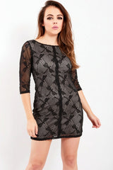 Black Lace Overlay Shift  Double Layer Bodycon Mini Dress - Joyce