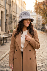 Grey Faux Fur Bucket Fluffy Soft Winter Hat- Sona