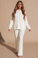 Cream Ribbed Knitted Hoodie & Flared Loungewear Set – Alaya