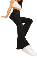 Black Wide Ribbed Basic Flared High Waist Fit Trousers- Clara