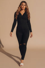 Black High Waisted Skinny Soft Touch Skinny Jeans With Rip Detail  - Delilah