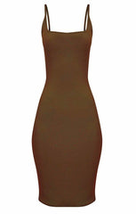 Brown Square Neck Strappy Midi Dress - Carly