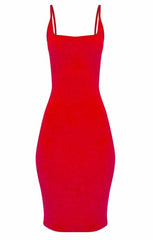 Red Square Neck Strappy Midi Dress - Carly