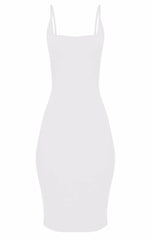 White Square Neck Strappy Midi Dress - Carly