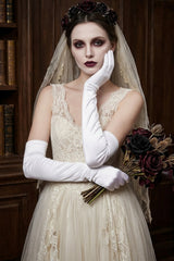 Halloween Gloves Satin White 