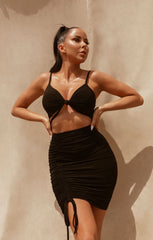 Black Slinky Ruched Strappy Mini Dress Yaretzi, Femme Luxe