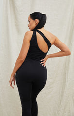 Black Slinky One Shoulder Plunge Cut Out Sleeveless Bodycon