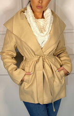 Beige Waterfall Belted Coat - Daya