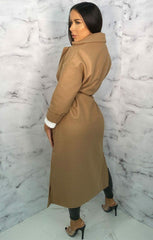 Beige Waterfall Belted Long Line Coat - Marie