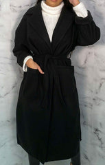 Black Belted Long Line Coat - Marie