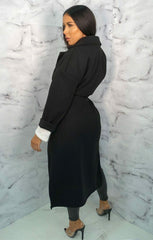 Black Belted Long Line Coat - Marie