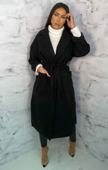 Black Belted Long Line Coat - Marie