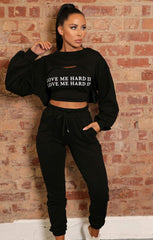 Black 'Love Me Harder' Crop Top Three Piece Co-ord - Sammy