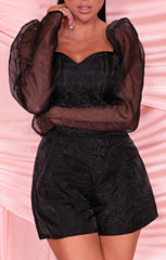 Black Mesh Sleeve Playsuit - Skylar