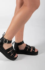 Black Gladiator Chunky Strappy Sandals - Evie