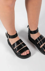 Black Gladiator Chunky Strappy Sandals - Evie