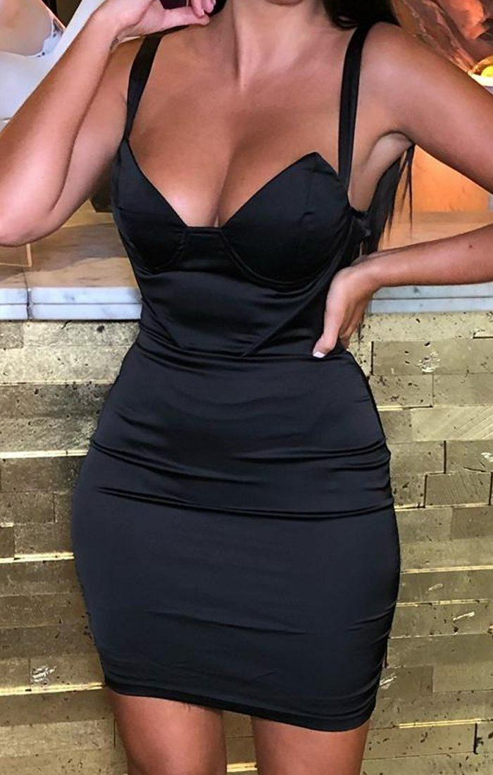 Mini Fitted Dress with Volute Padded Bra Black