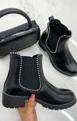 Black Chunky Studded Chelsea Boots with Low Heel- Tiny