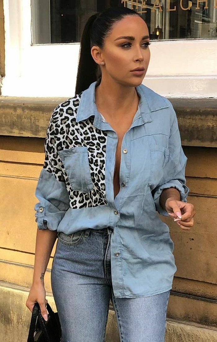 leopard print denim shirt