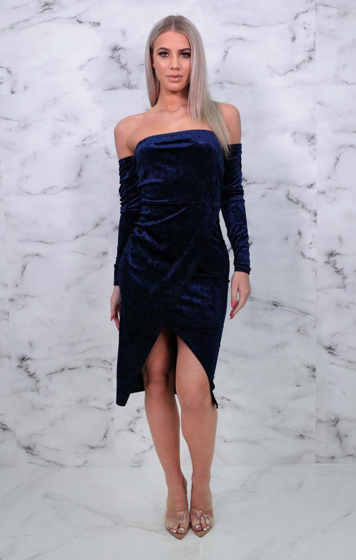 Blue velvet clearance bardot dress