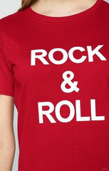 Red ‘Rock & Roll’ Slogan Print T-Shirt - Carisella