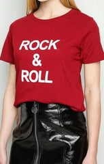 Red ‘Rock & Roll’ Slogan Print T-Shirt - Carisella