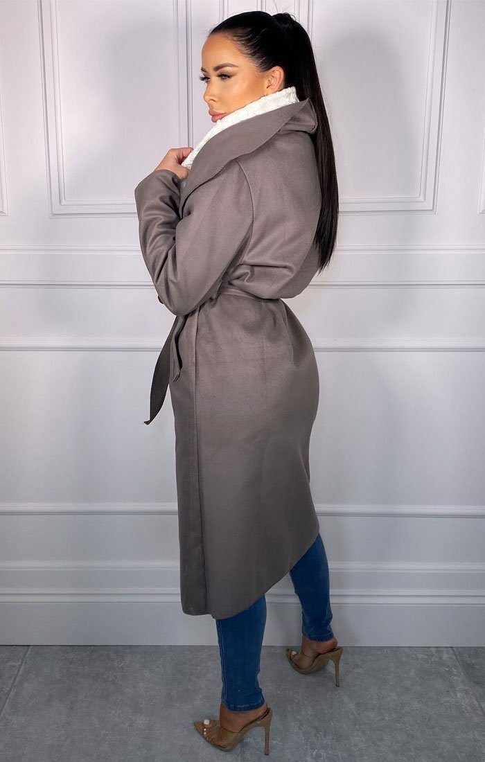 Charcoal Waterfall Duster Belted Long Coat Coats Femme Luxe