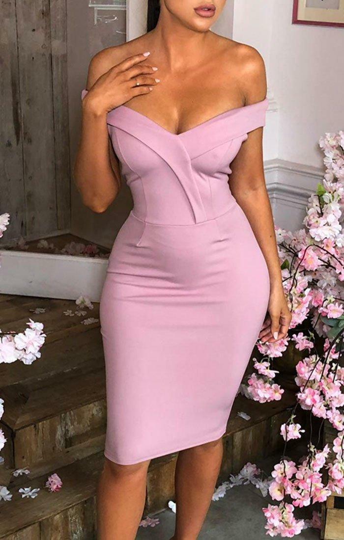 Dusky pink 2025 bardot dress