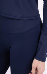 Navy Stretch Long Sleeve Top and Leggings Activewear Set - Elara