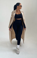 Black Long Sleeve Crop Top And Leggings Two Piece Set - Bella