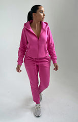 Pink Zip Up Hoodie Cuffed Joggers Loungewear Set - Sibyl
