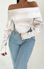 Ivory Off The Shoulder Long Sleeve Top - Alena