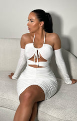 White Long Sleeve Cut Out Mini Dress - Louisa