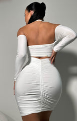 White Long Sleeve Cut Out Mini Dress - Louisa