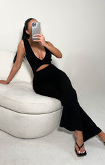Black Cut Out Wide Leg Jumpsuit - Louisa