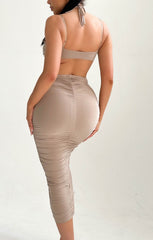 Stone Cut Out Strappy Ruched Tie  Detail Midi Dress - Beth