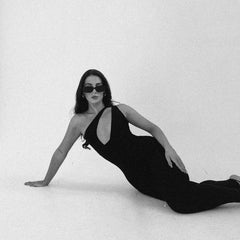 Black Slinky One Shoulder Plunge Cut Out Sleeveless Bodycon Jumpsuit - Neva